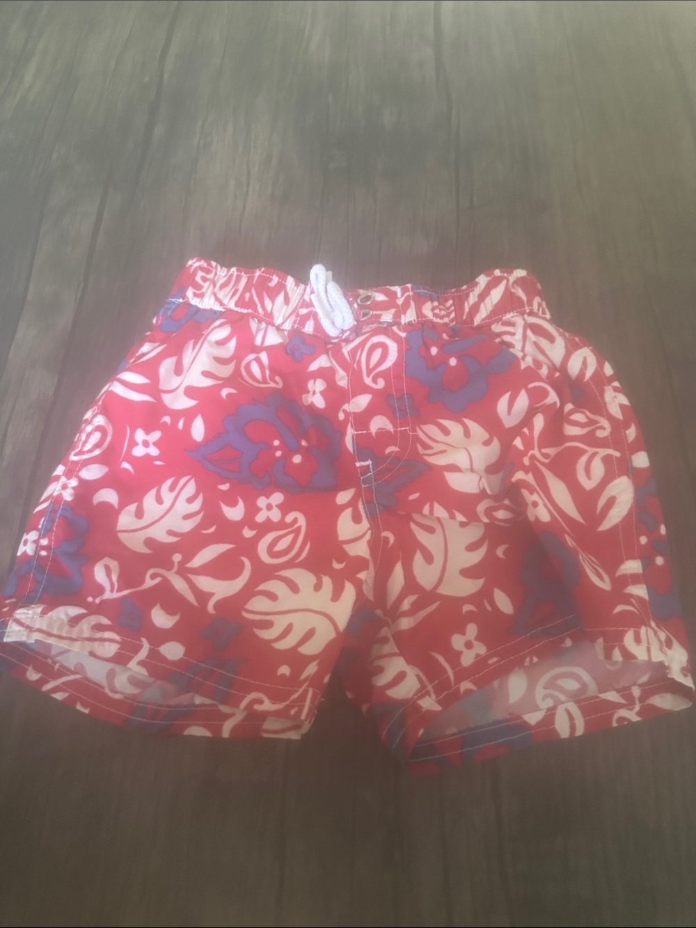 GAP Red Floral Swim Trunks with White and Blue Accents
